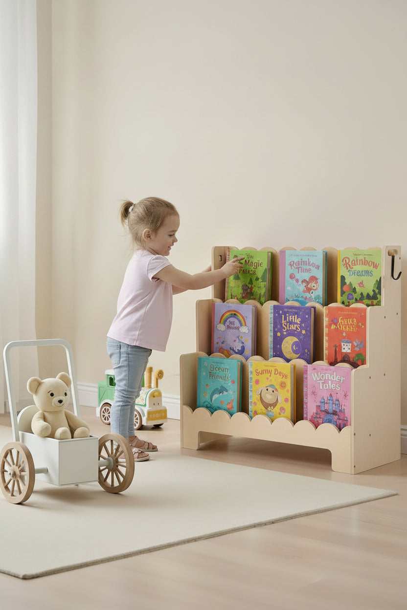 Montessori 3-Tier Scalloped Kids Bookshelf