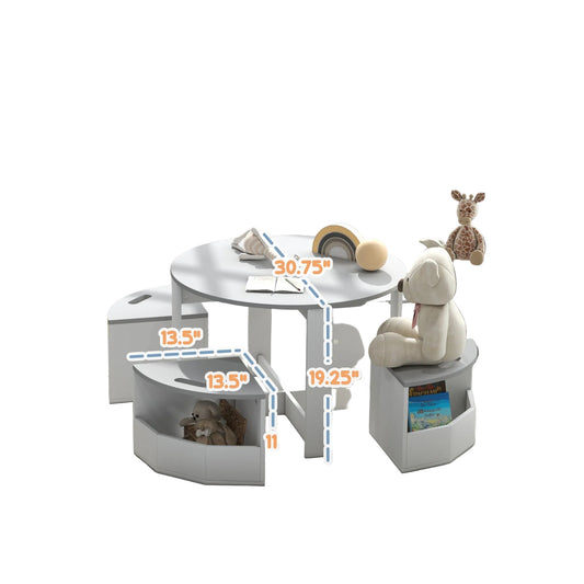 5-Piece Kids Table and Chair Set with Storage